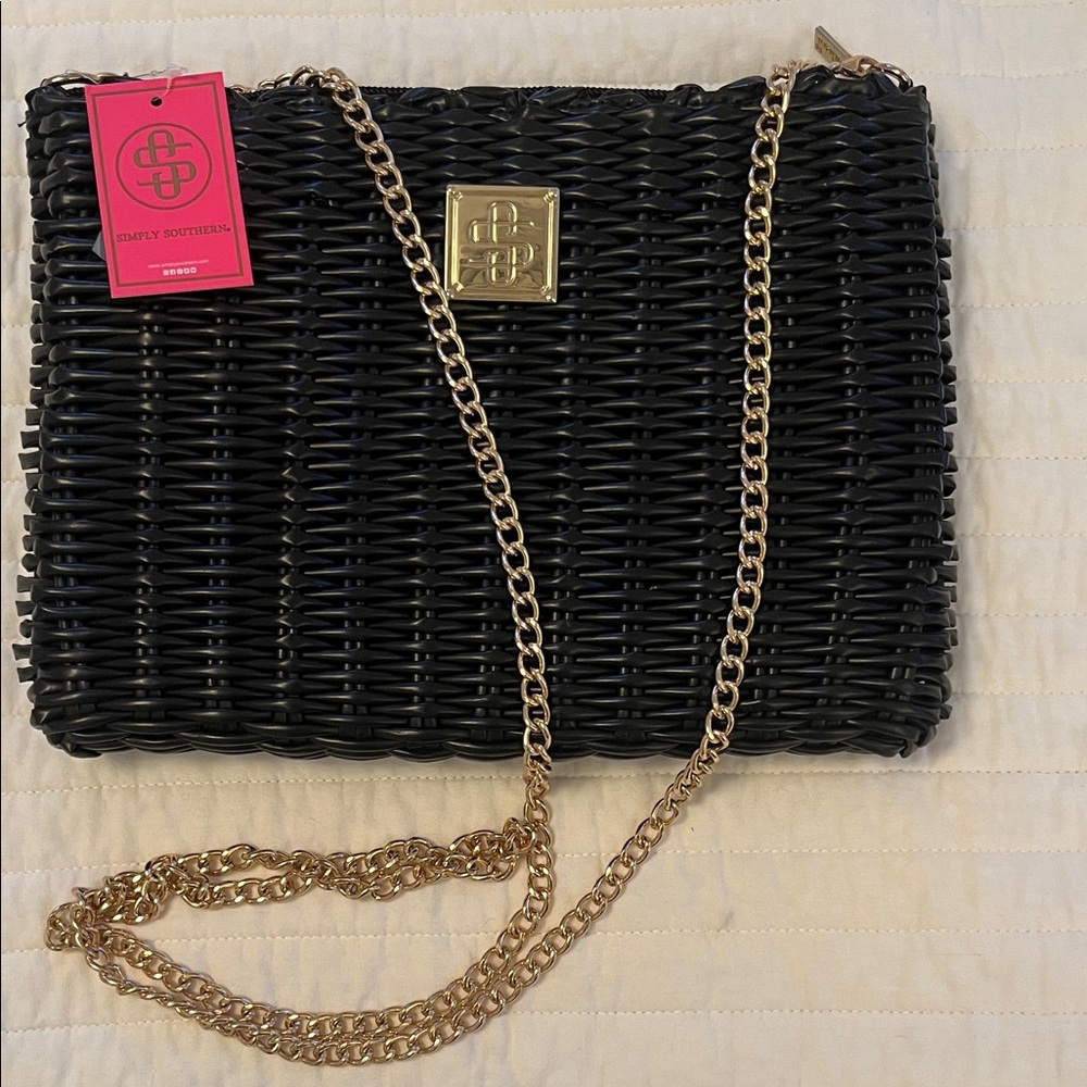 Simply Southern Black Woven Crossbody with Gold Accents